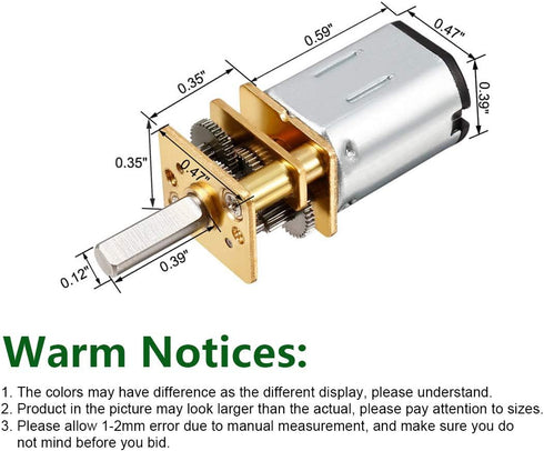 Hxchen 6V 500RPM N20 3mm DC Mini Metal Gearwheel Gear Motor Shaft for Robot Wheel DIY Toys