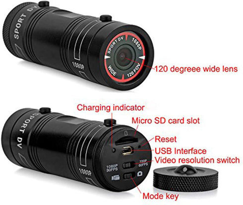Motorcycle Helmet Camera, Mini Sports Action Video Camera 1080P HD with 120° Wide Angle, Waterproof Camcorder