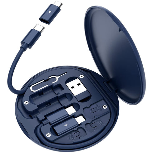 Multi USB Charging Adapter Cable Kit, USB C to Lighting Adapter Box, Data Transfer, Phone Holder (Blue)