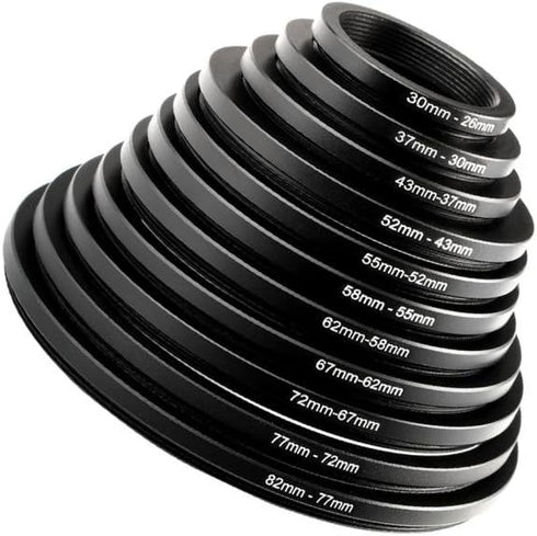 K&F Concept 11 Pieces Step Down Filter Adapter Rings Set, Metal Step Down Filter Adapter Ring Kit 43-37mm 52-43mm 55-52mm 58-55mm 62-58mm 67-62mm 72-67mm 77-72mm 82-77mm for Camera Lens
