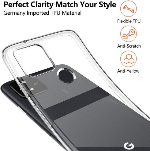 SNOSHO Clear Case for Google Pixel 5, Slim Thin Silicone TPU Protective Cover, Lightweight Anti-Scratch