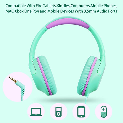 94dB 3.5MM POWMEE Kids Headphones Over-Ear Headphones for Kids/Teens/School with Volume Limited Adjustable Stereo Jack