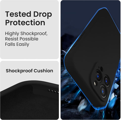 iPhone 15 Pro Case by FireNova, Black Silicone, 6.1", with Camera Protection & 2 Screen Protectors, Soft Microfiber