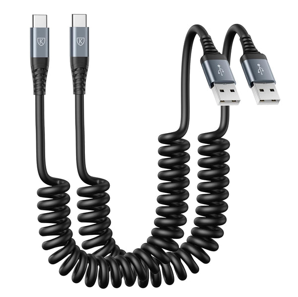 USB C Cable 6ft, 2Pack Fast Charging USB A to USB C 3A, Coiled Type C Charger Cord for Samsung Galaxy A10e A20 A50 A51