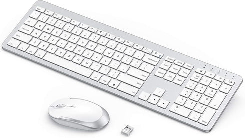 Seenda Rechargeable Wireless Keyboard Mouse Combo, Full Size Cordless Keyboard & Mouse Set, Ultra Thin Quiet, Silver