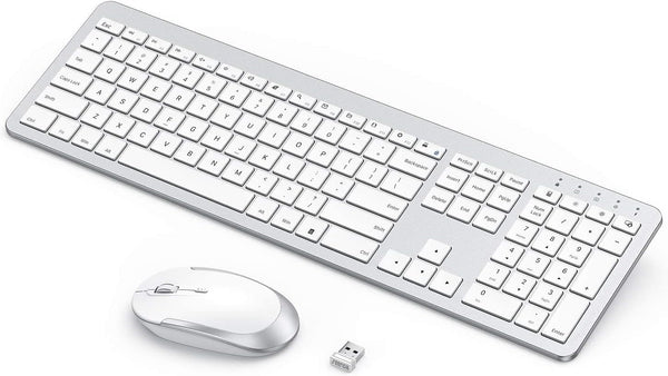 Seenda Rechargeable Wireless Keyboard Mouse Combo, Full Size Cordless Keyboard & Mouse Set, Ultra Thin Quiet, Silver
