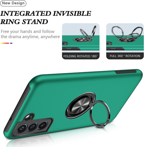 Galaxy S21 FE Case for Samsung S21 FE Case Military Grade Shockproof Built-in Ring Holder Kickstand Car Mount Armor Heavy Duty Protective Case for Galaxy S21 FE Phone Case (Dark Green)