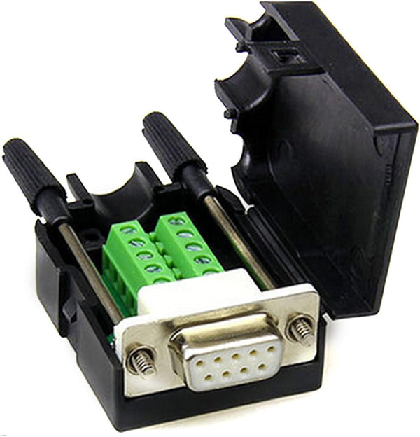 DB9 D-SUB RS232 Adapter, 9 Pin Signals Terminal Breakout Plastic Cover, 2 Row (Female with Screw)
