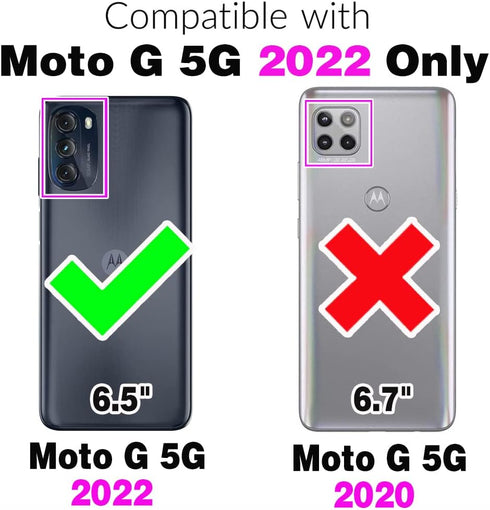 Asuwish Phone Case for Motorola Moto G 5G 2022 Wallet Cover with Tempered Glass Screen Protector and Flower Leather Flip Card Holder Cell Accessories MotoG G5G 2022 XT2213-3 XT2213-2 Women Men Blue