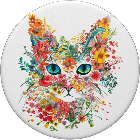 Floral Flower Cat PopSockets Standard PopGrip