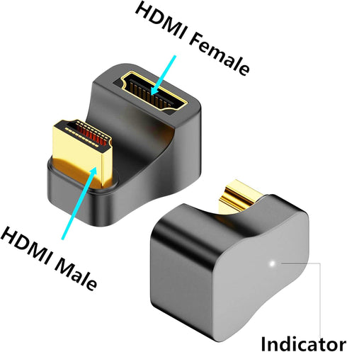 U Shape HDMI 2.1 Adapter Male to Female, Standard HDMI Type A UHD 3D 8K@60Hz 180 Degree Down Angle for Laptop