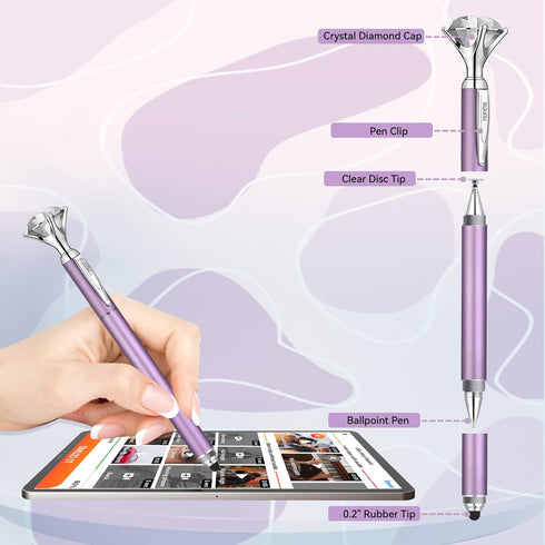 Stylus Pen, Big Diamond Multi-Tips for Touch Screens, Universal Capacitive Stylus for iPad, iPhone, Tablets - Purple