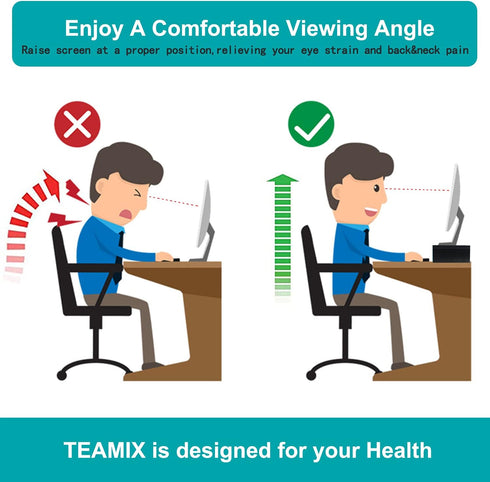 2 TEAMIX Tier White Monitor Riser Stand, Wood Desktop Stand with storage for Laptop/PC/Printer/Keyboard, TV Stand Shelf