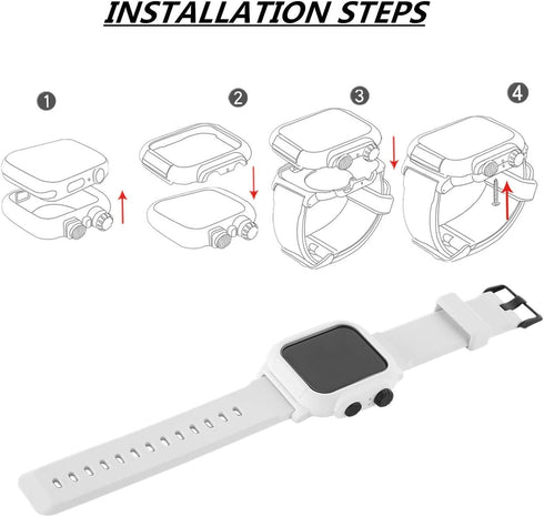 Compatible Apple Watch Band Case 42mm 44mm Series 5/4/3, IP68 Waterproof Case with Soft Silicone Band, White