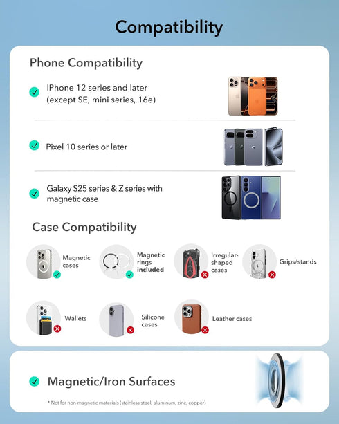 ESR Grip,360 17e/17-12, (2 for MagSafe Phone Grip, Dual-Side Magnetic Phone Adjustable Thin Magnetic Ring Holder