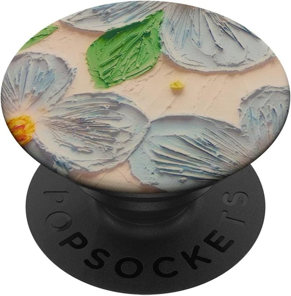 Blue Green Oil Painting Flower Leaf PopSockets Standard PopGrip