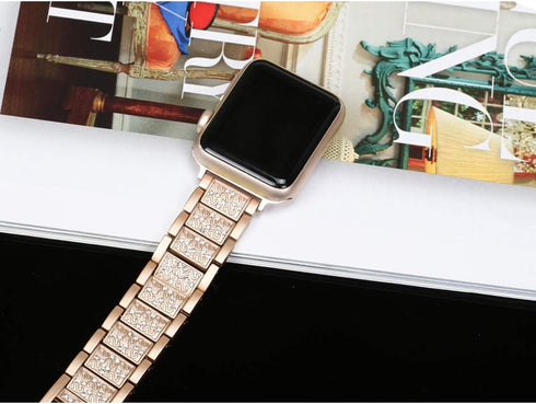 Bling Bands Compatible with Apple Watch Band 42mm/41mm/40mm/38mm, Women Metal Rhinestone Replacement Wristband