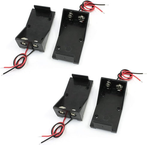 4pcs 9V Battery Holder Box with 2X Lead Wire Spring Clip, DIY Plastic Cell Batteries Container