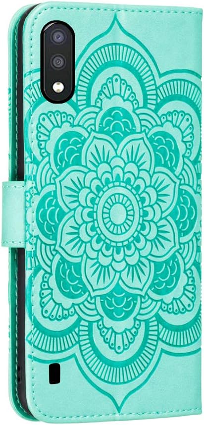 Samsung Galaxy A01 Case, Premium Flip Wallet PU Leather Cover with Mandala Embossed Kickstand Card Holder