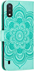 Samsung Galaxy A01 Case, Premium Flip Wallet PU Leather Cover with Mandala Embossed Kickstand Card Holder