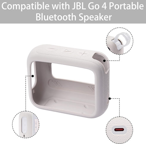 Silicone Cover Case for JBL Go 4 Waterproof Bluetooth Speaker, Portable Travel Case with Carabiner - Grey