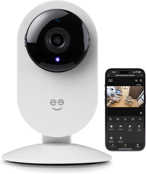 Geeni Glimpse Indoor Home Security Camera - 1080p Video Wireless WiFi, 2-Way Audio, Motion Alert Phone App (White)