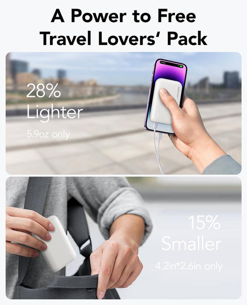 Marasone Charger,Slimmest 10000mAh 22.5W Pack 16 15 14 13 S22 S21 Portable PD Fast Power Bank, USB C in&Out High-Speed