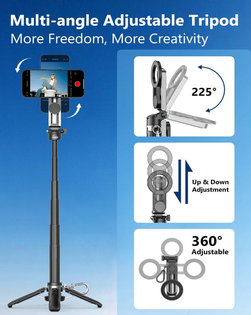 Kehuitry 16.5" 4-in-1 360 Magnetic Mini Selfie Stick Tripod for iPhone & Android, Pocket Size Phone Tripod Stand