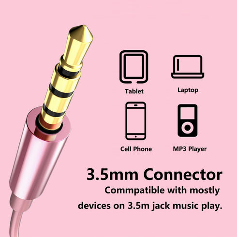 Rose Gold Earbuds: Girls Pink Wired Earphones with Mic & Volume Control, 3.5mm for Smartphones, MP3, Tablet, Laptop.