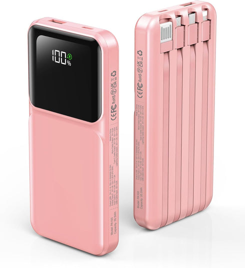 RONEGN Portable Charger with Built in Cable - Power Bank Fast Charging USB