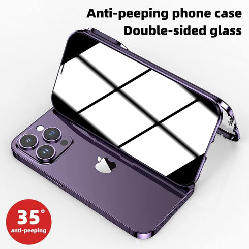 Anti-Peeping Case for iPhone 15 Pro 360° Full Body Privacy Screen Protector Camera Lens Protector Clear Double Sided Tempered Glass Magnetic Metal Bumper Cover with Lock (15Pro, Black)