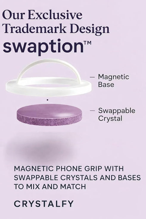 CRYSTALFY Grips by Rose Quartz Crystal Magnetic Phone Ring Grip Silicone Slim Phone Holder with Swappable Natural