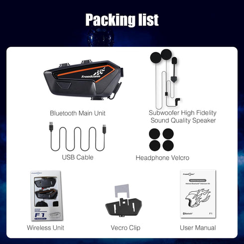 FreedConn Motorcycle Bluetooth Headset F1, Helmet Intercom with CVC Noise Cancellation, Universal Pairing, IP67