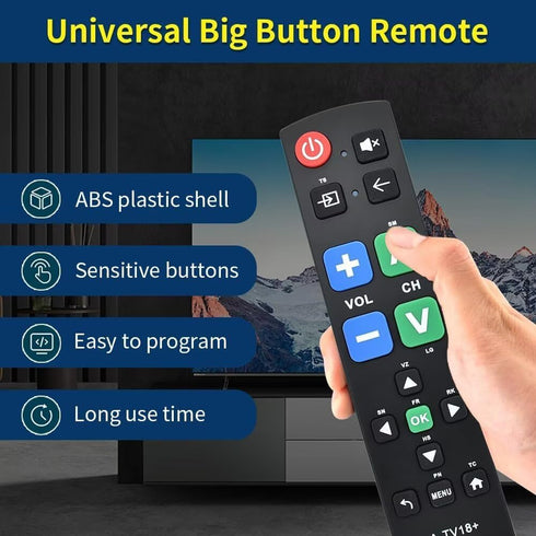 Generic Large Button Universal TV Remote Control for Seniors, Easy to Use Simple Remote for TV, Large Buttons and Clear