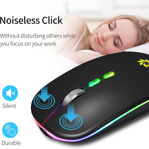 KBCASE LED Wireless Mouse, Slim Silent 2.4G Rechargeable for Laptop, MacBook, iPad, Chromebook, USB & Type-C Receiver