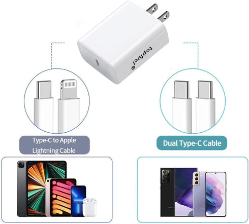 topfeel 20W USB-C Charging Block,Type C Wall Charger, PD Fast Charging Power Adapter, White
