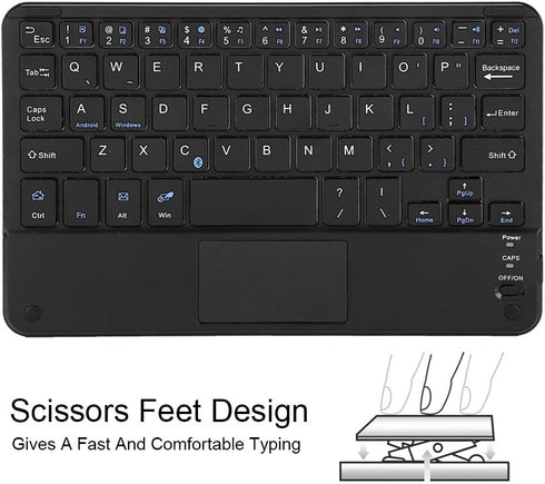 Yoidesu 7 Inch Wireless Keyboard with Touchpad, Mini Bluetooth Touchpad Keyboard, Ultra-Slim Keypad for Tablets, Smartphones, Laptops, Desktop, Computers - Automatic Sleep Design