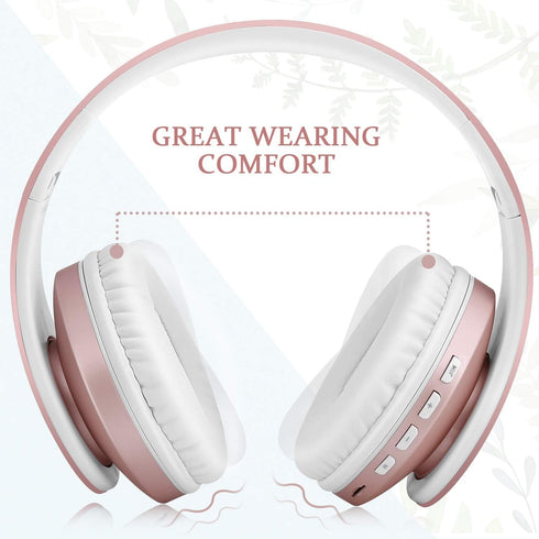 TUINYO Wireless Headphones Over Ear, Bluetooth Headphones with Microphone, Foldable Stereo Wireless Headset in Rose Gold