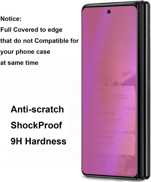 Samsung Galaxy Z Fold 4 2022 Anti-Blue Privacy Tempered Glass Screen Protector - Mirror Anti-Spy Front+Back Film,