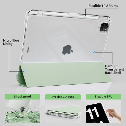 kenke Hybrid Case for iPad Pro 11 Inch (2022/2021/2020) 4th/3rd/2nd Gen, Light Green, 2 in 1 Detachable Cover