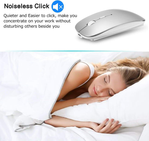 Wireless Mouse, 2.4G Slim Mute Silent Click Optical Mouse with USB Receiver and Type C Adapter for Notebook, PC,