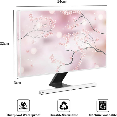 22, 23, 24, 25 Inch Baocicco Cherry Blossom Waterproof Computer Monitor Cover Watercolor Floral Japanese Chinese