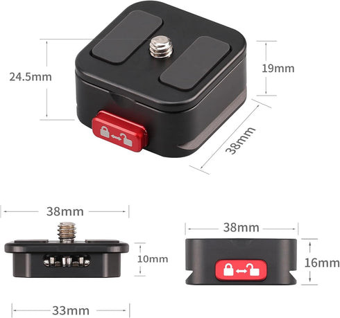 Quick Release Plate Kit, Camera Mount Adapter with 1/4 Inch Screw for DSLR, Tripod, and Gimbal