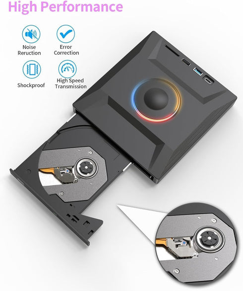 ASHDOL Drive,7 1 3.0 External CD DVD in USB and Type-C Disc Reader Writer Burner Player,Slim and Portable CD DVD +/-RW