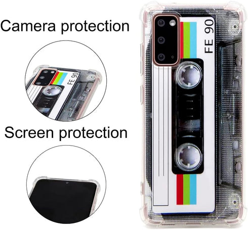 Case for Galaxy S20 with Reinforced Corners, TPU Soft Bumper Retro Cassette Tape Case Compatible with Samsung Galaxy S20