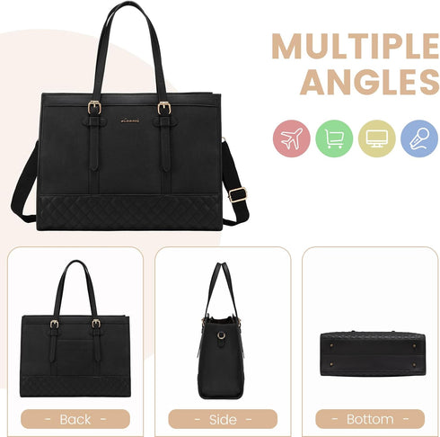 LOVEVOOK Laptop Bag for Women, 15.6 Inch Canvas Laptop Tote Bag, Large Capacity Work Bag with Clutch Purse, Computer