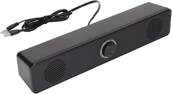3.5mm Wired External Laptop Speakers, USB Powered Soundbar with Volume Control for Desktop PC, Laptop, Tablet