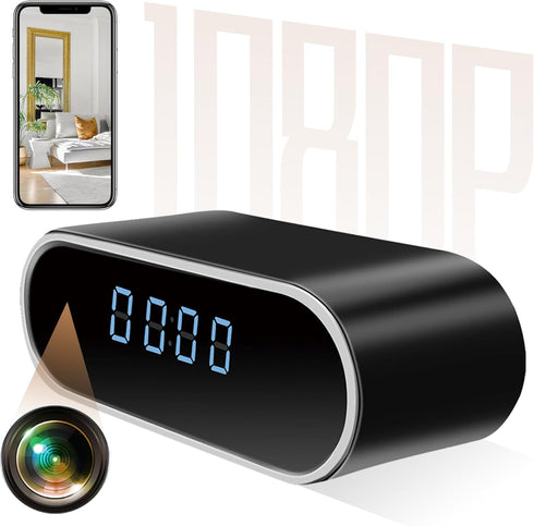 HD 1080P WiFi Alarm Clock Camera with Night Vision, Motion Detection, Loop Recording, Wireless Security Nanny Cam for