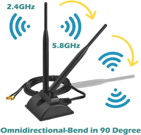 Dual Band WiFi Antenna 2.4GHz - 5.8GHz with Magnetic Base RP-SMA Connector for Wireless Router - Signal Booster