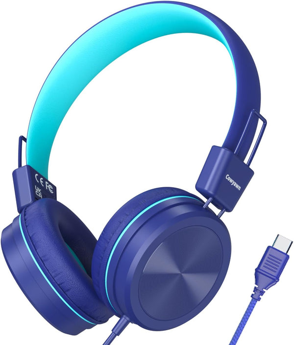 Cowyawn USB Type C Kids Headphones for School, 94dB Volume Limited, Kids